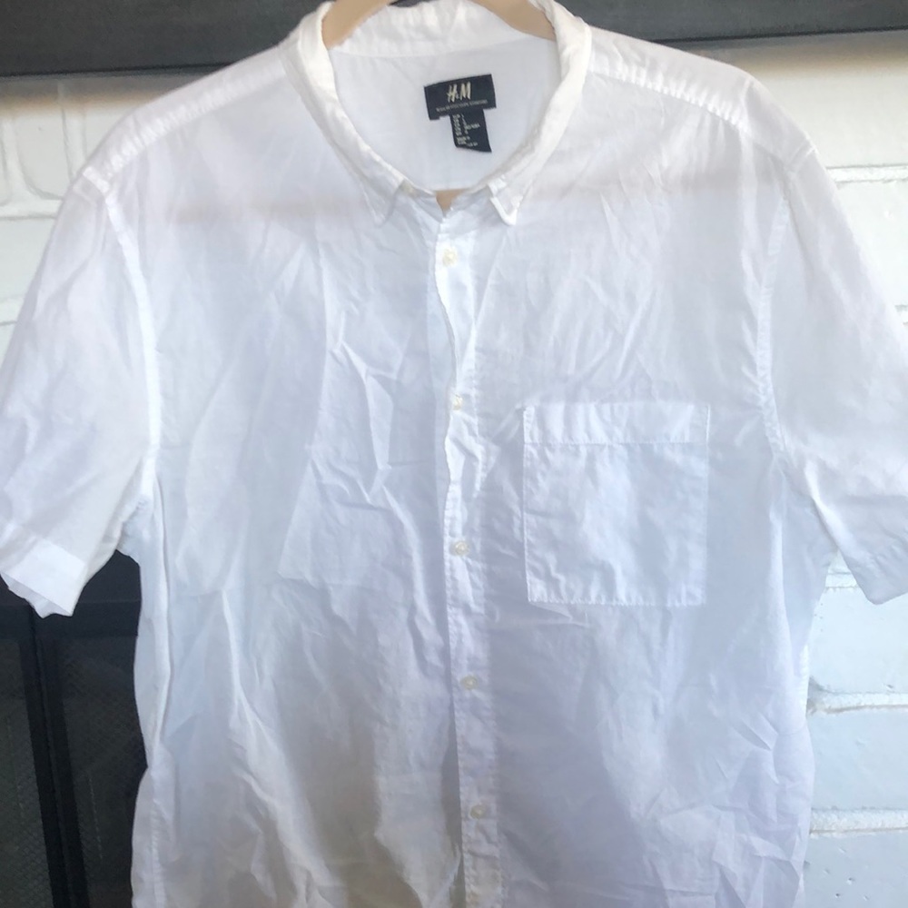 H&M men’s white button up shirt, size L EUC